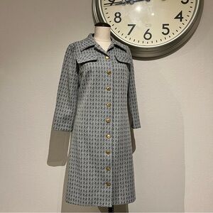 Vintage Gray Houndstooth Long Sleeve Dress